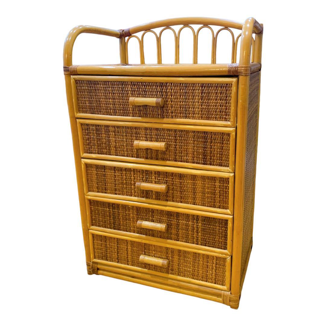 希少家具】ラタン 籐 5段チェスト タンス ヴィンテージ 棚・ラック