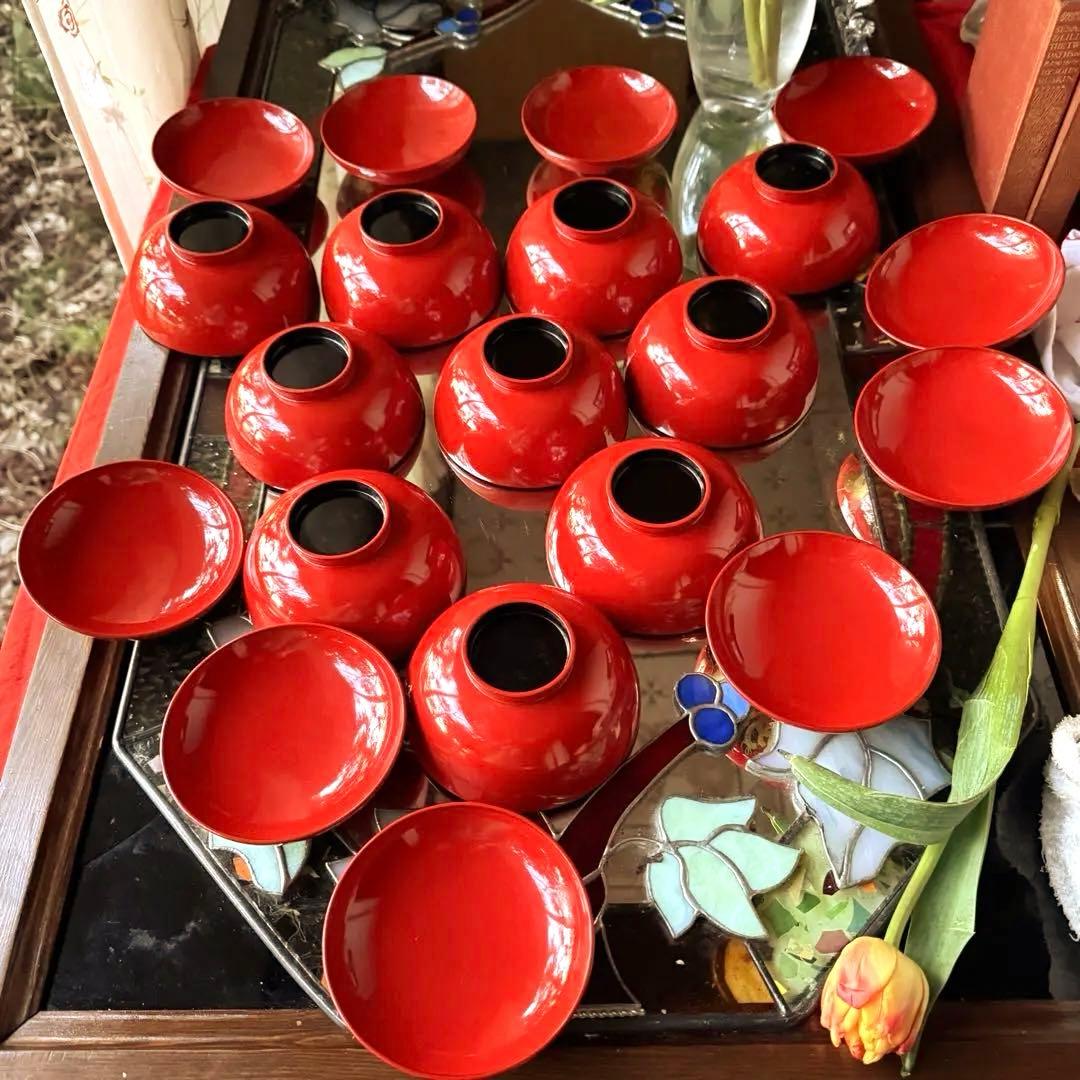 A様へ感謝お嫁入り‼️JAPAN 菊と蝶吉兆‼️朱色❌GOLD菊と蝶　吸物椀10客