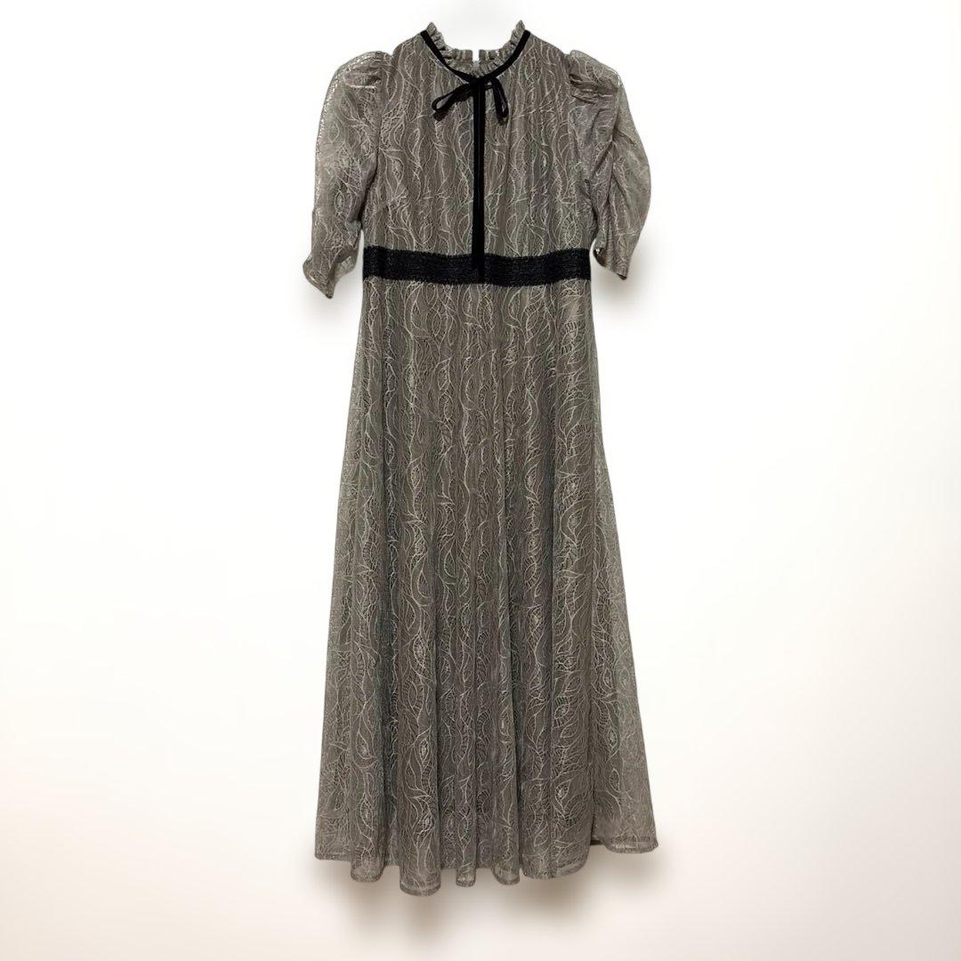 LEJA】ウエストマークパフスリーブ総レースロングドレスワンピース