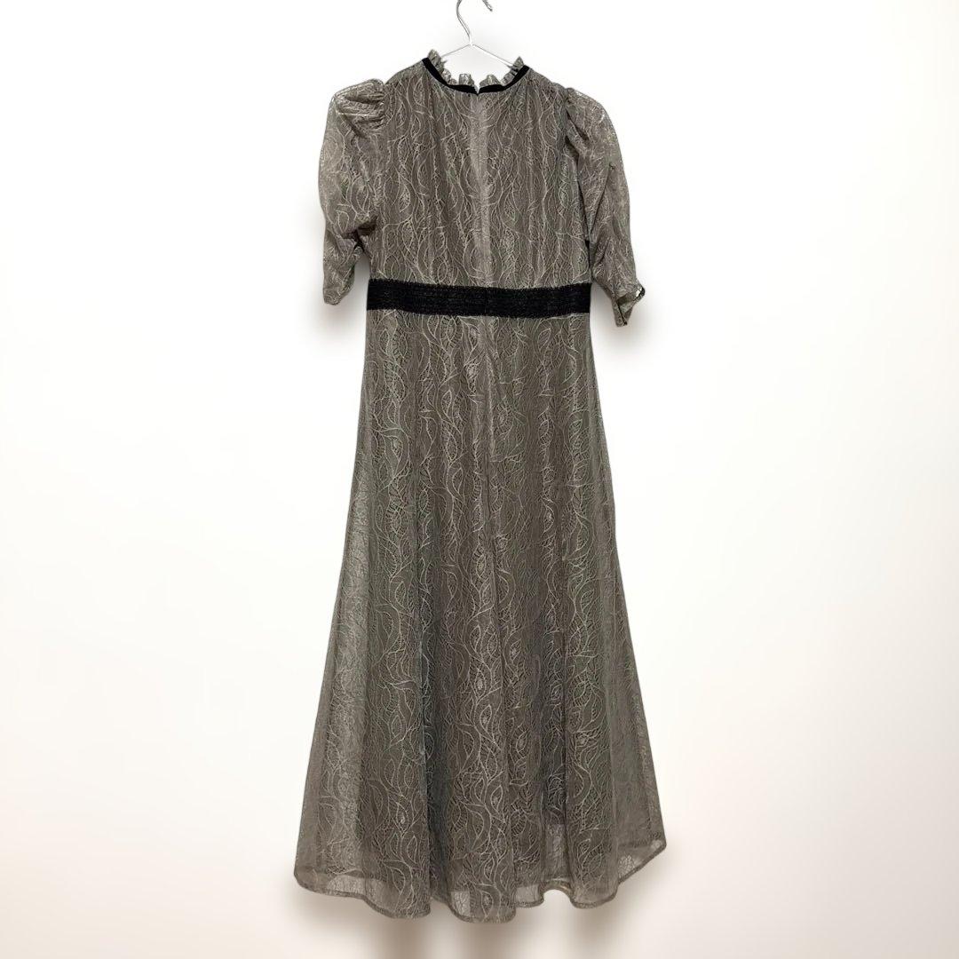 LEJA】ウエストマークパフスリーブ総レースロングドレスワンピース