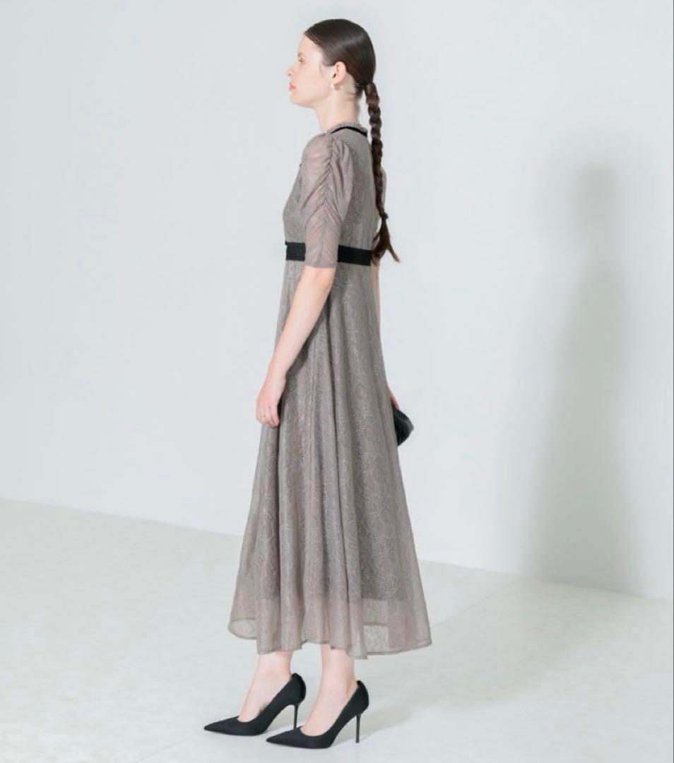 LEJA】ウエストマークパフスリーブ総レースロングドレスワンピース