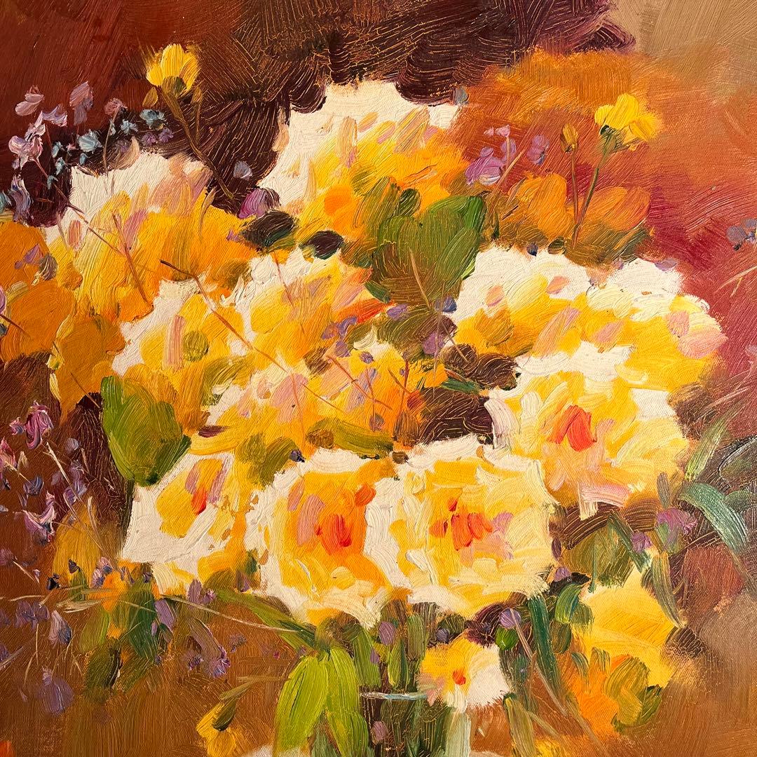 ★特大秀作★手書き油絵 花瓶の花 肉筆絵画 インテリア 油彩画