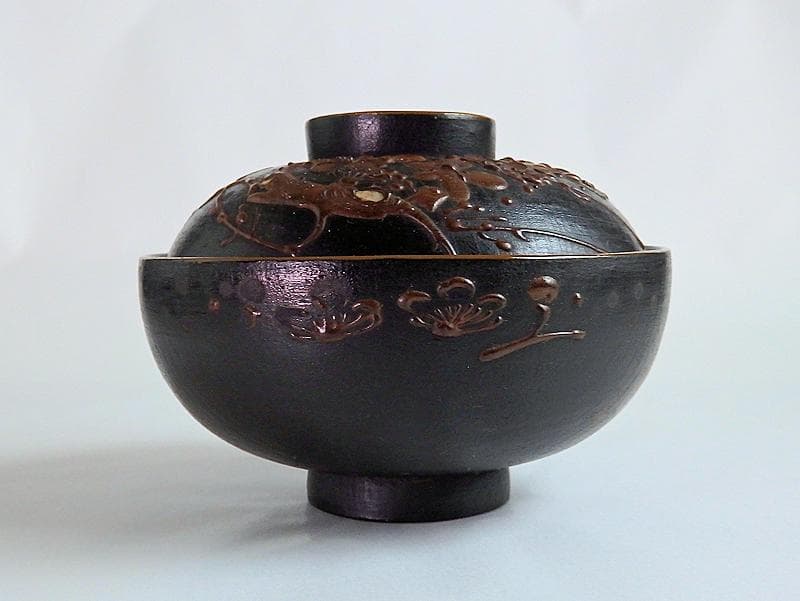 漆螺鈿　梅に鶯の図　吸い物椀　木製品　３客　A-fbnb