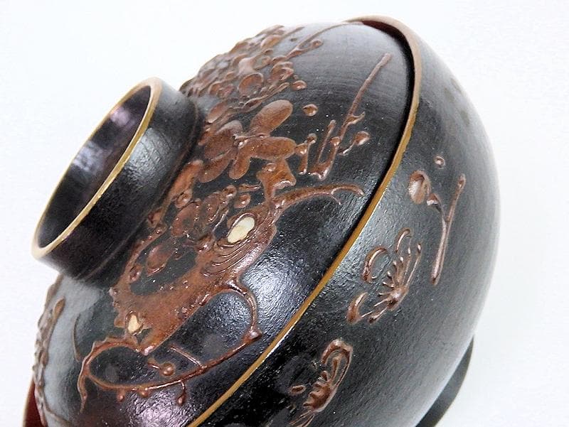 漆螺鈿　梅に鶯の図　吸い物椀　木製品　３客　A-fbnb