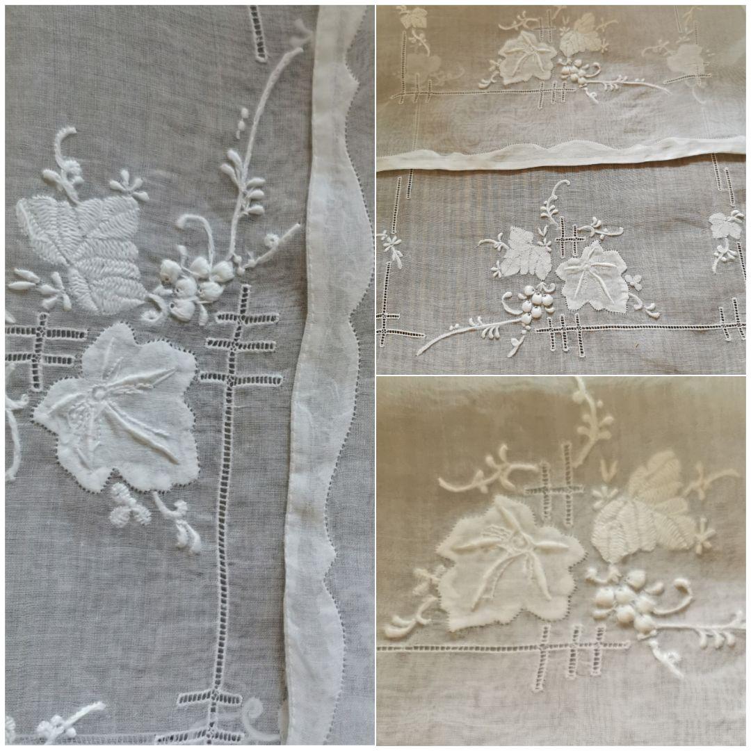 アンティークマーガブ オーガンジーレースクロス葡萄刺繍 ポルトガル