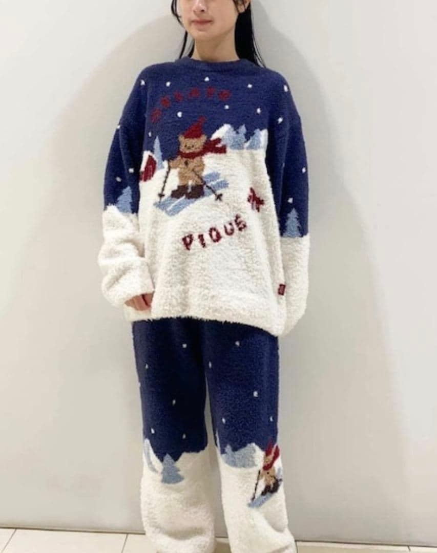 ジェラートピケ【HOLIDAY】スキーベアジャガードプルオーバー+ロングパンツ