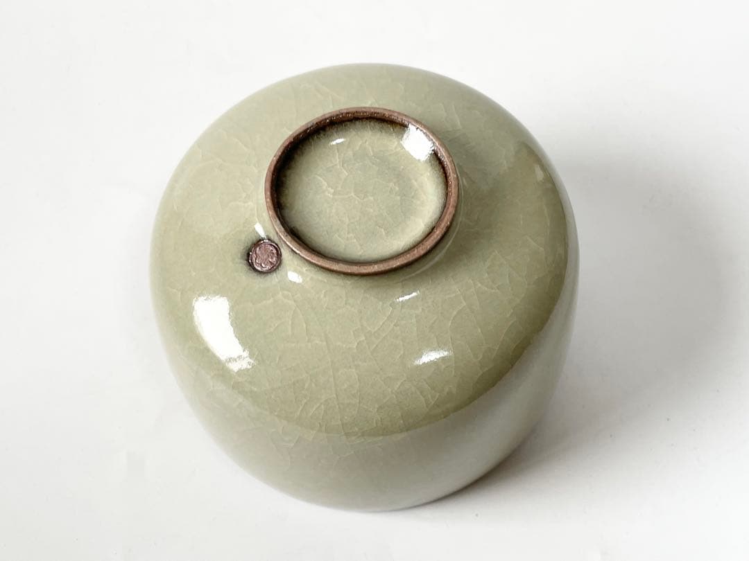 陶芸家　作家物　原口卓士　米色瓷　茶碗　米色青磁　青磁　茶碗　共箱