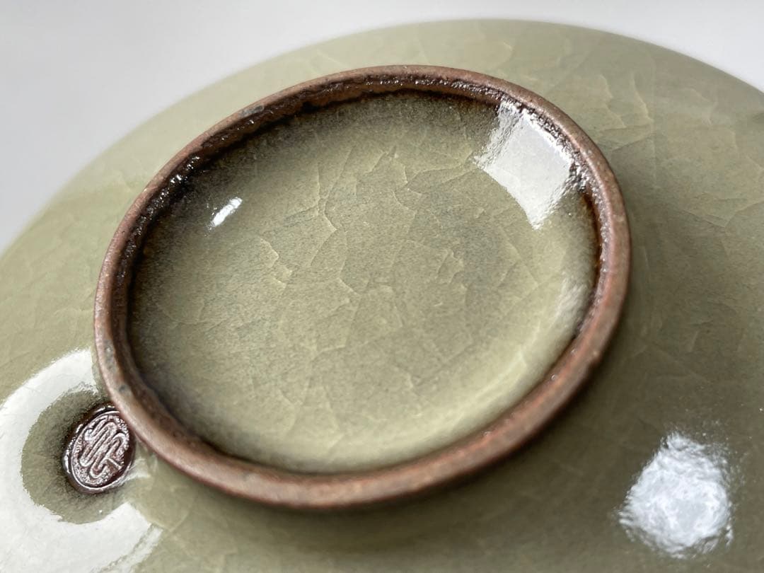 陶芸家 作家物 原口卓士 米色瓷 茶碗 米色青磁 青磁 茶碗 共箱 美術品