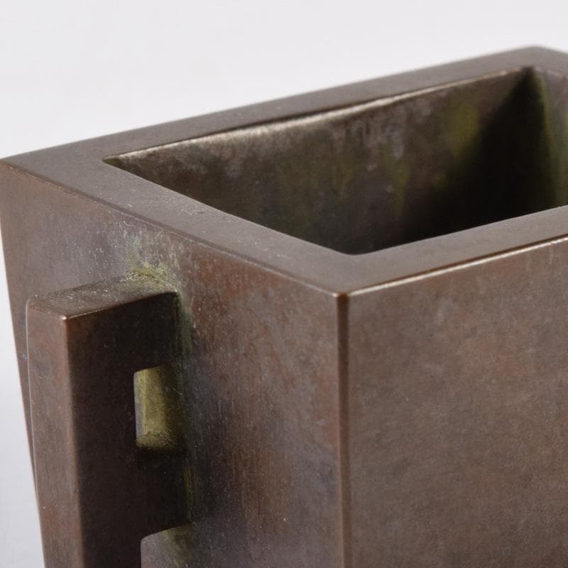 中国　大明宣徳年製　古銅　四方双耳香炉　馬槽爐　V　7285E