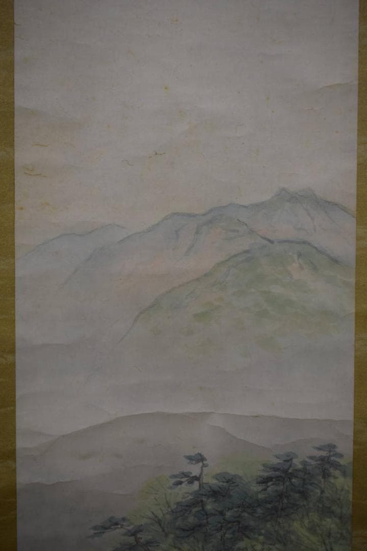 真作/山下巌/渓澗飛泉/山水図/絹表装/桐共箱二重箱付/布袋屋掛軸HH-967