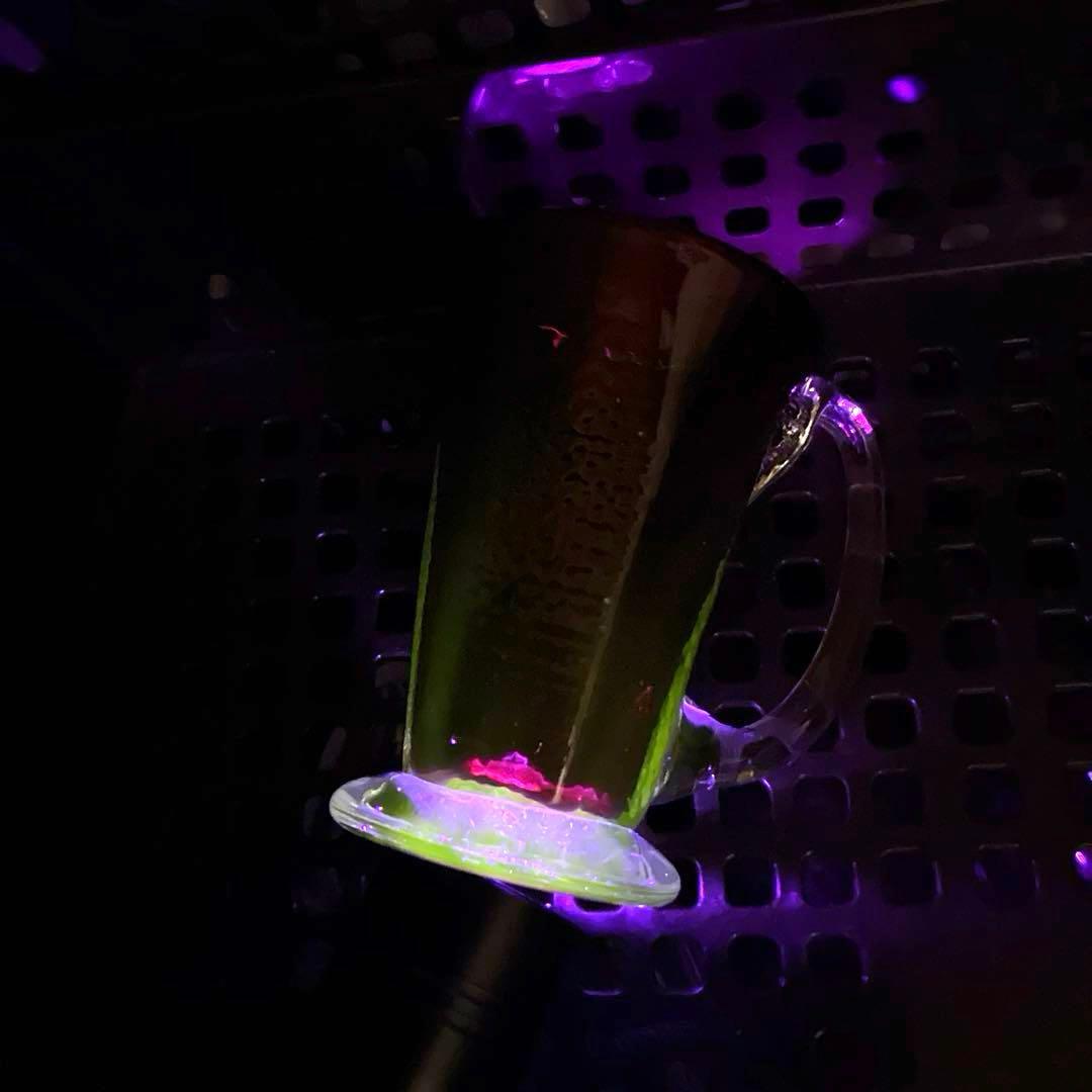 骨董 時代 希少金赤ガラス 取手付き プレス調 アイスクリームコップ