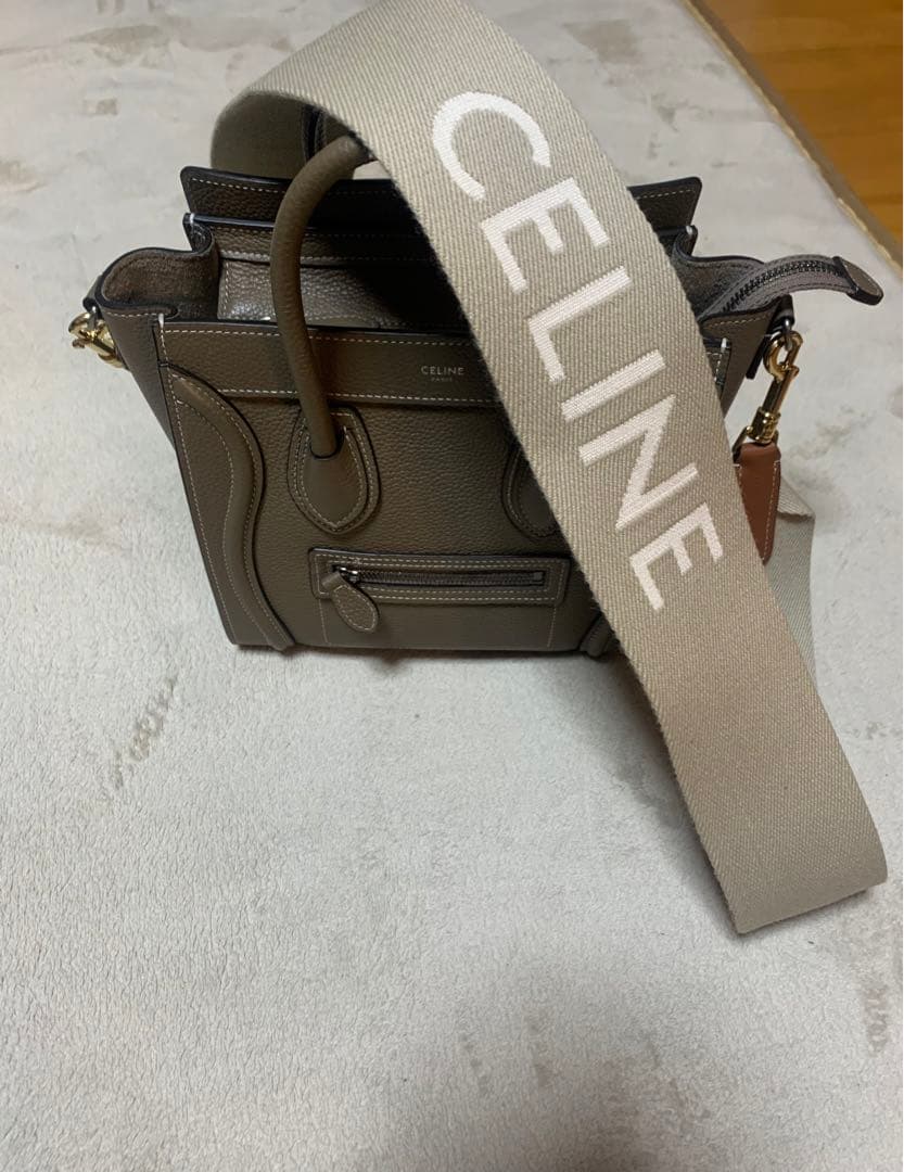 セリーヌ ジャカードロングストラップ ウール ベージュホワイト 美品