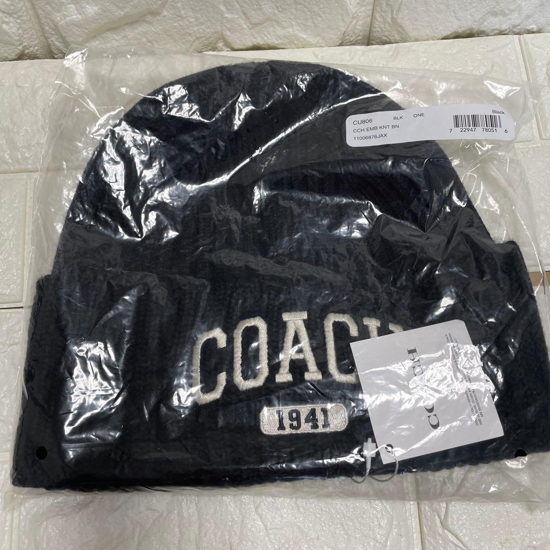 COACH ブランドロゴ ニット帽 ブラック