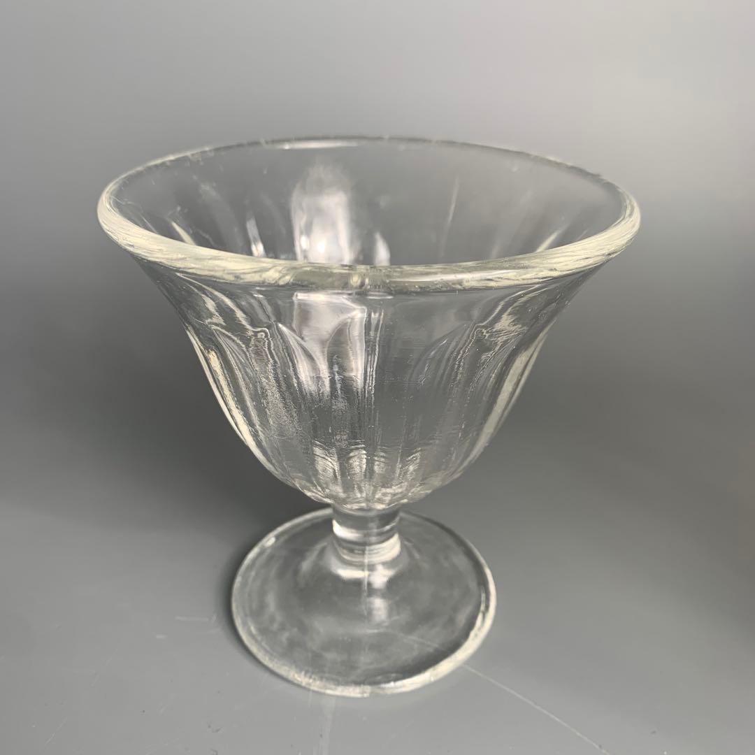 昭和初期 戦前 プレス 乳白青ぼかし 氷コップ デザートカップ 和ガラス