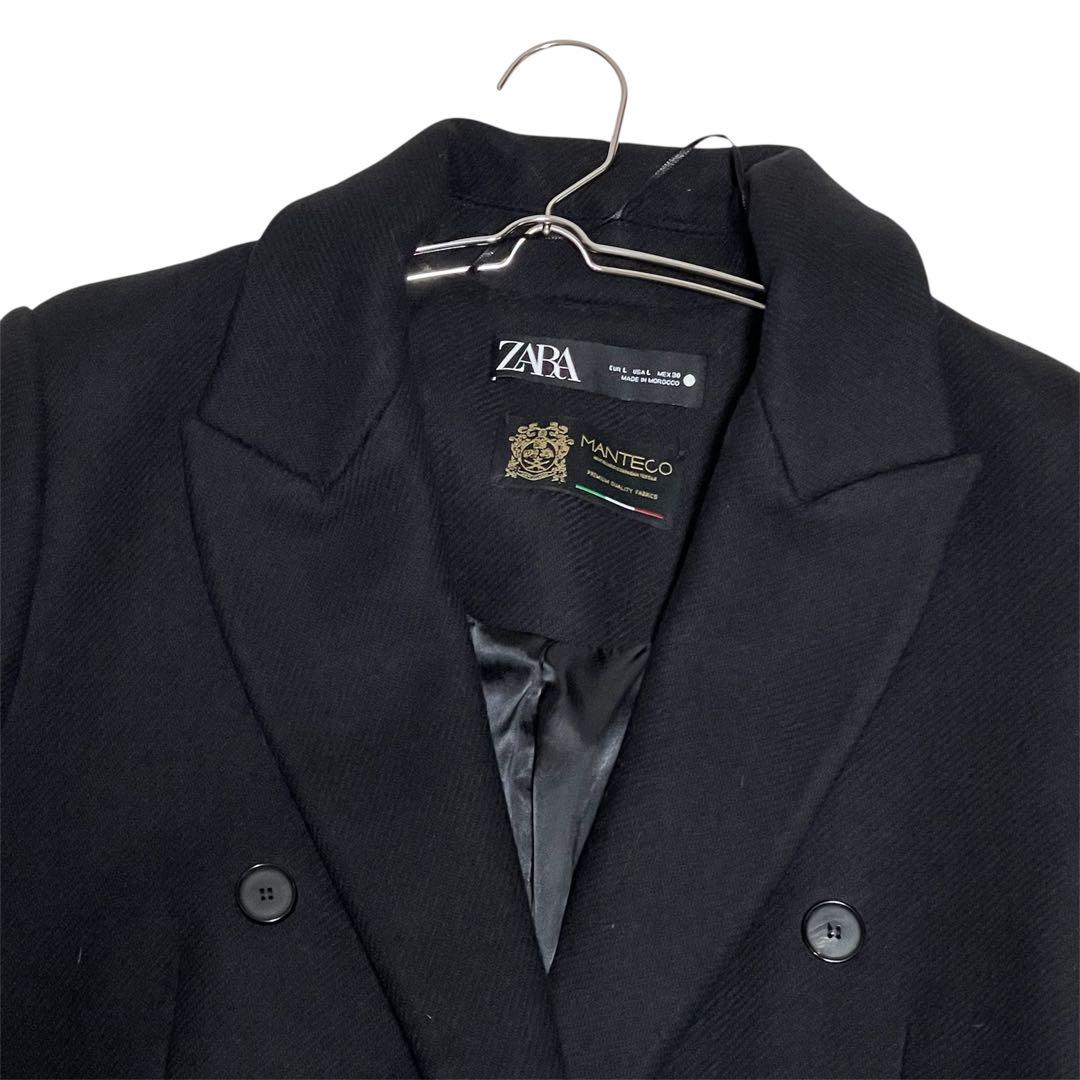 美品】ZARA ダブルブレスト ウールコート マキシ丈 マンテコ生地 黒 L