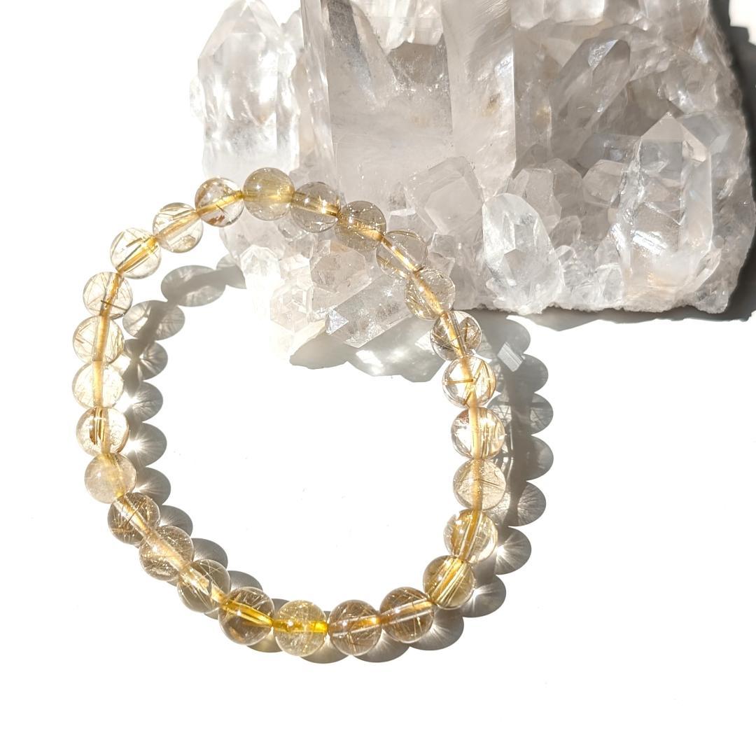 sk　透き通るクォーツと黄金ルチルが美しい 金針水晶ブレスレット 7mm