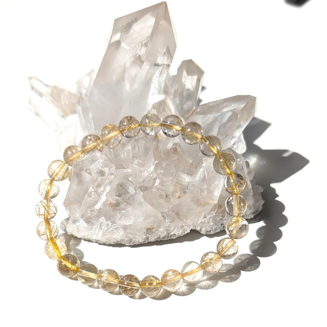 sk　透き通るクォーツと黄金ルチルが美しい 金針水晶ブレスレット 7mm