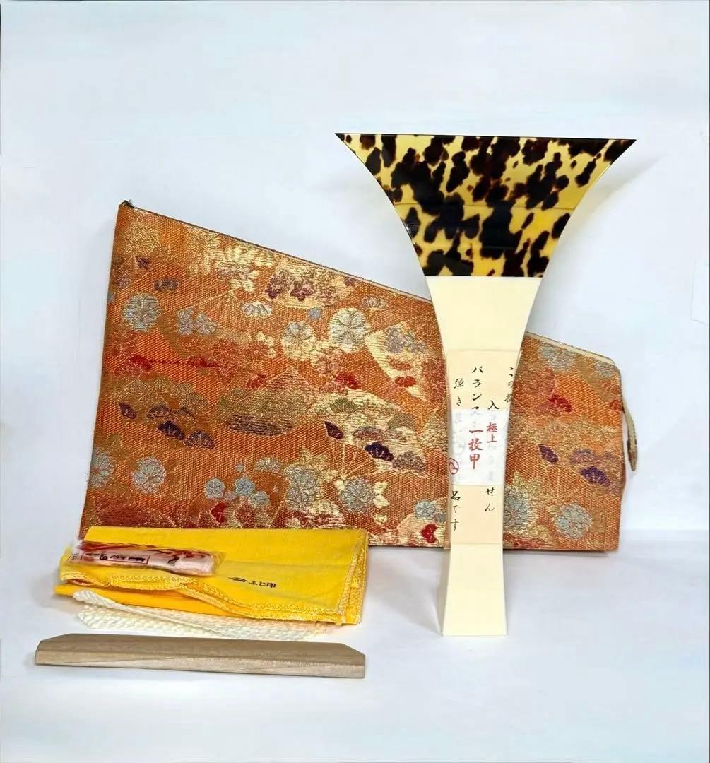 三味線 バチ 極上 一枚甲 鼈甲 亀甲 べっ甲 撥 和楽器 ケース付 共布