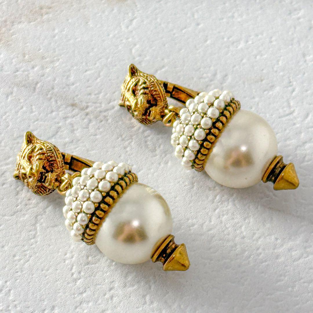 美品　GUCCI　タイガーヘッド　ゴールド　イヤリング　イヤークリップ　グッチ 美品 GUCCI タイガーヘッド ゴールド イヤリング イヤークリップ グッチ