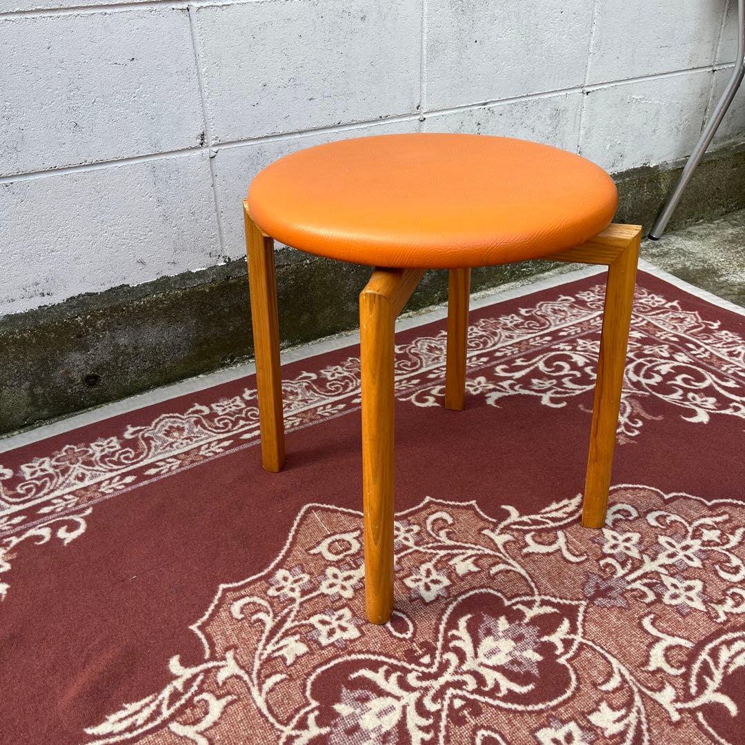 高品質◾️匠工芸 TAKUMI オレンジ座面 ラウンドスツール 丸椅子 丸イス