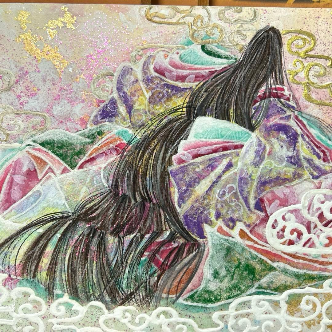 吉祥日本画 「桜敷く夢うつつ」　幸福の童子姫