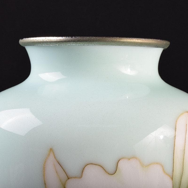 七宝焼 安藤七宝店 花文 花瓶 唐木台 時代箱付 M R9165