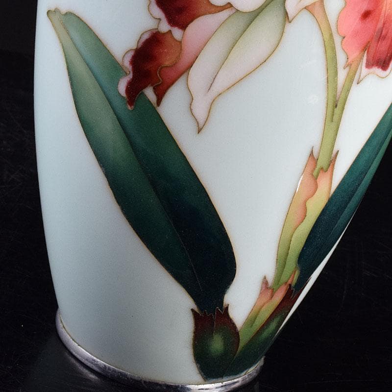 七宝焼　安藤七宝店　花文　花瓶　唐木台　時代箱付　M　R9165