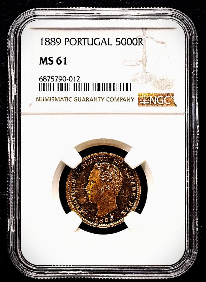 1862年 ポルトガル 5000レイス NGC AU58 ルイス1世