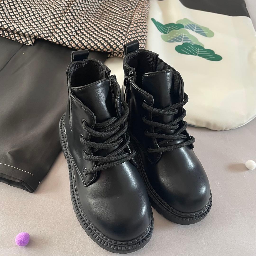 美品　七五三　3歳　正絹お着物セット　総絞りの被布　ブラックブーツコーデ