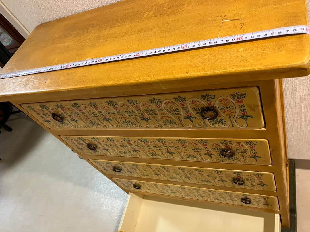 アンティーク イタリア製 花柄装飾の5段引き出しタンス アンティークタンス