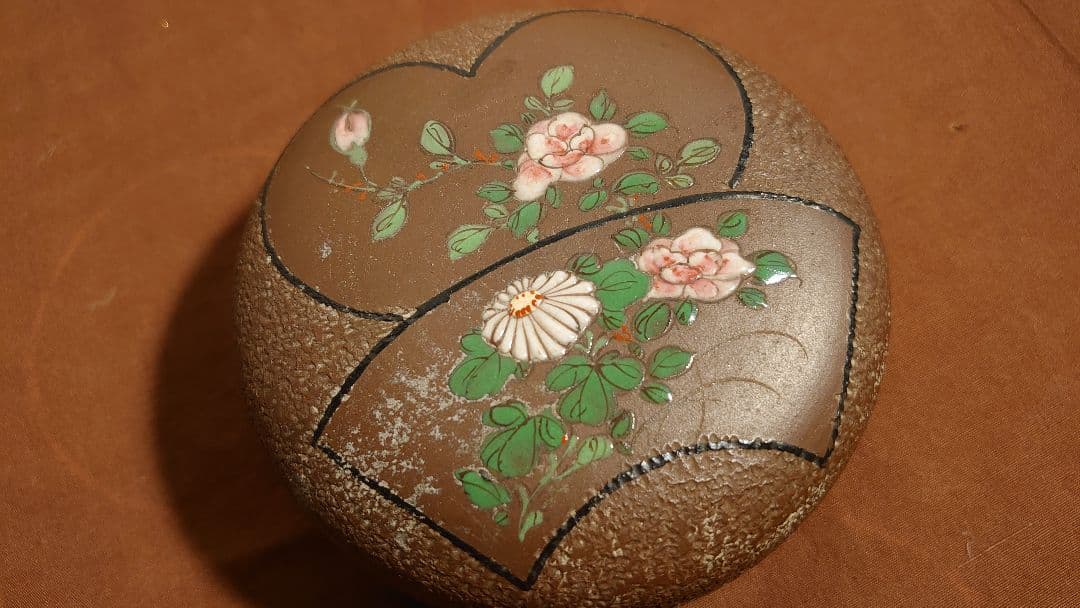 古玩　粉彩　華の図　蔵出し　香合　蓋物　アンティーク香合　１客