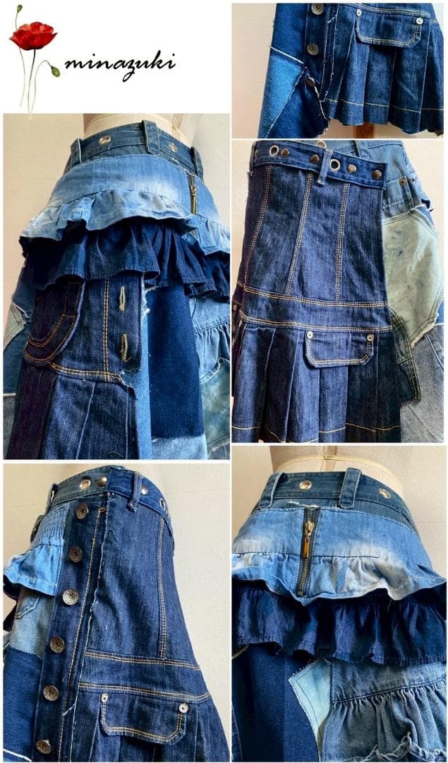 ETOYU！プリーツ巻きスカート☆個性的☆デニムリメイク