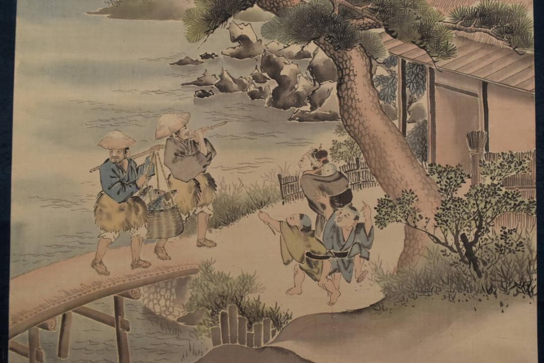 真作】矢野南景/宍道湖風景図/魚売の図/山水人物図/