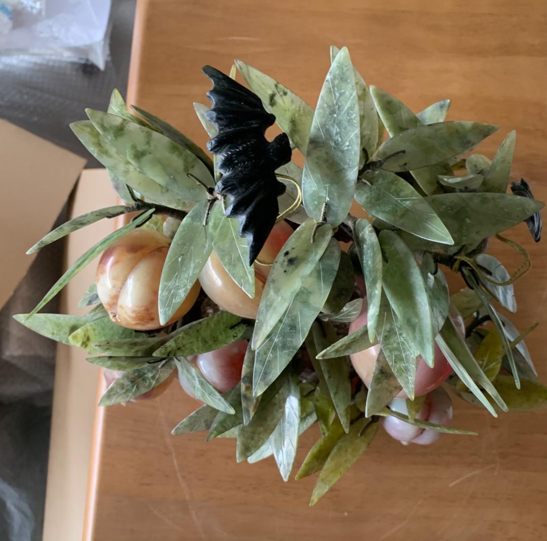 中国美術 翡翠製 桃の木 盆栽 置物 玉石彫刻 現状品!! - メルカリ