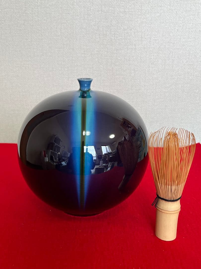 【希少】人間国宝 三代 徳田八十吉 (正彦銘)深厚耀彩 線文 壺 T253