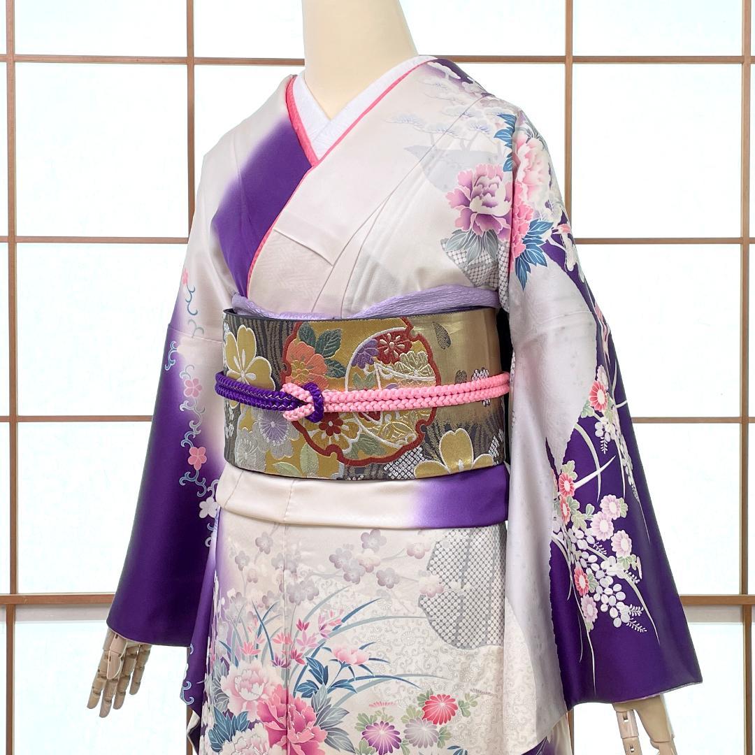 袋帯 正絹 金銀糸 雪輪 桜 振袖 成人式 着物 kimono AO-0596