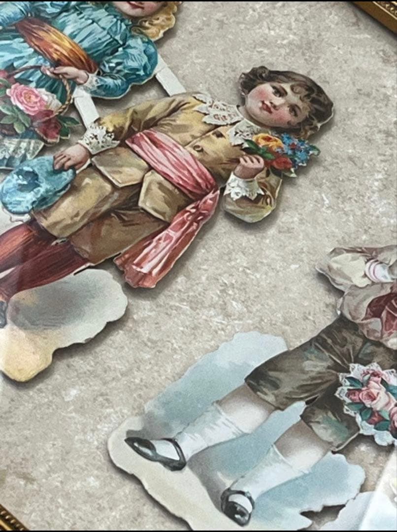 アンティーク ガラスフレームペーパードールビスクドールヴィクトリア