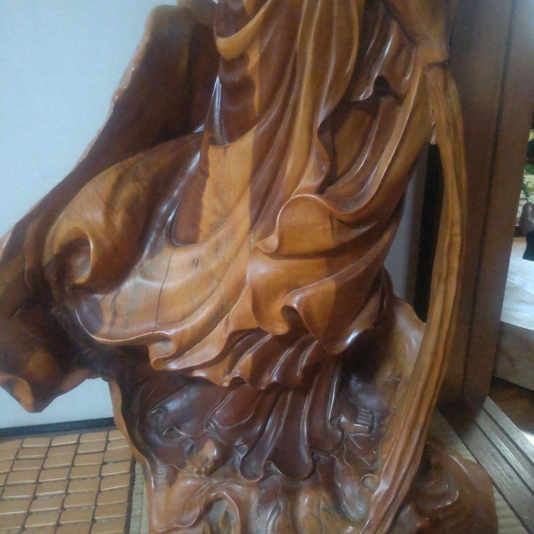 観音菩薩様 木製 仏像風彫刻 一本の木の根っこで作られ