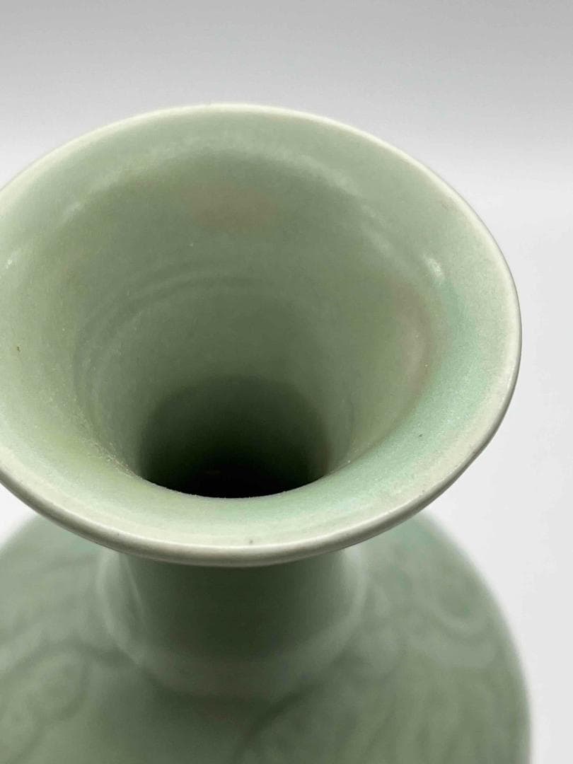 明時代 龍泉窯 青磁龍紋観音瓶 花入 花瓶 茶道具 香道具(C-