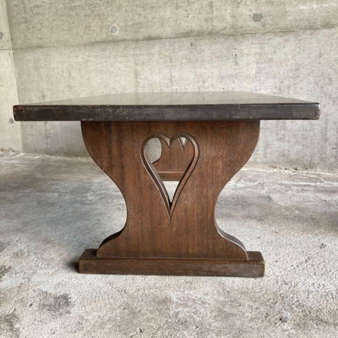 古い味のある文机 座卓 置物台 飾り棚 大型 透かし ハート型 木製