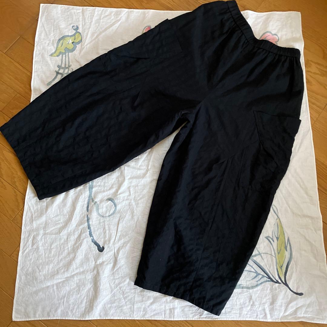 kazuringo様！ 慈雨 ポケットアクセント 凸凹生地のコクーンパンツ