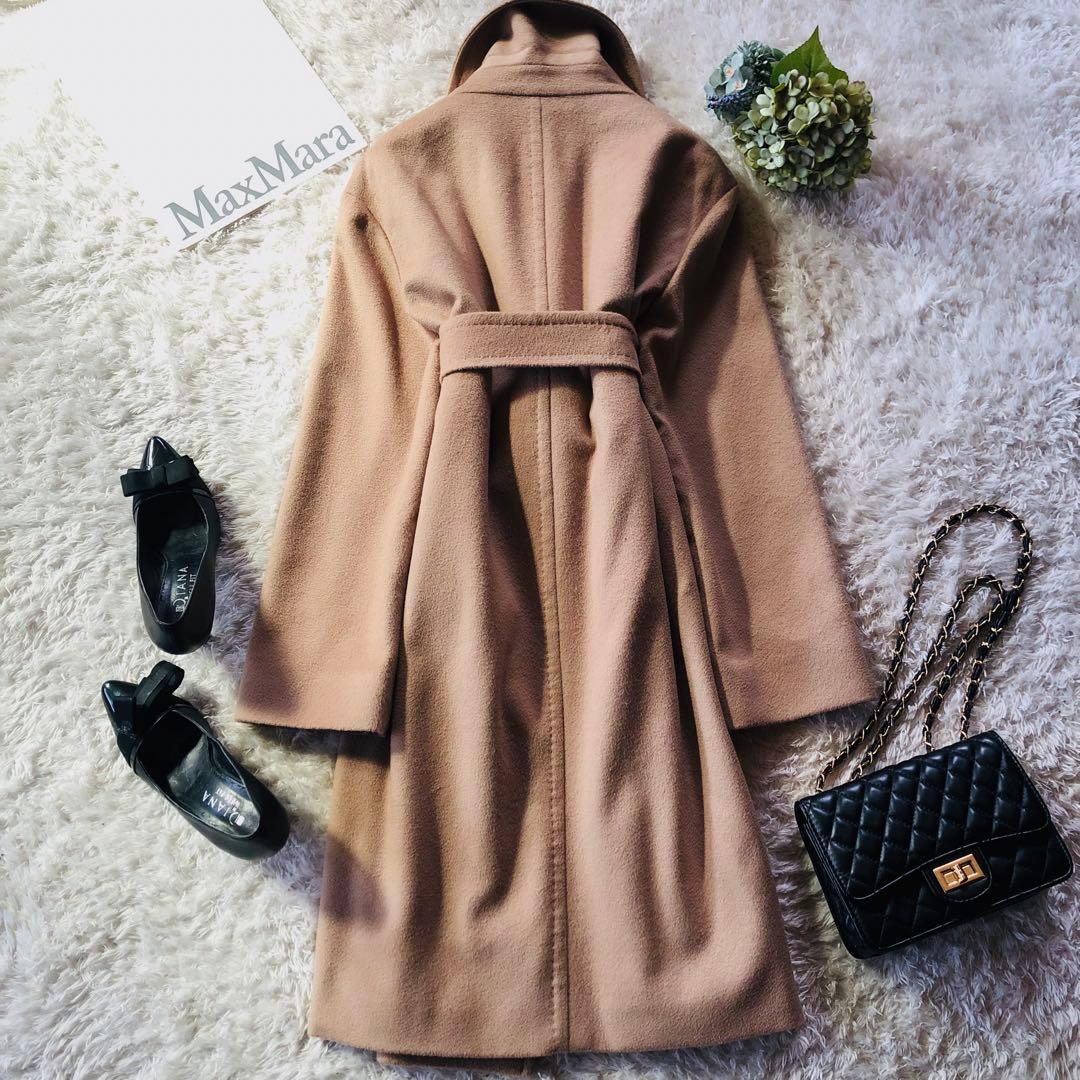現行25年✨極美品 マックスマーラ ベルテッドコート 女優襟 キャメル