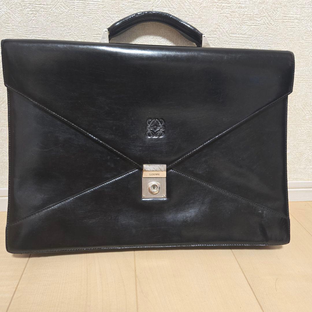 【希少】ロエベ ディプロマティコ ビジネスバッグ アナグラム 型押し レザー 黒