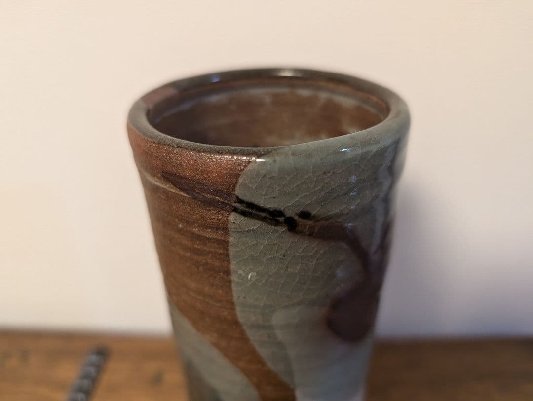 田村耕一　人間国宝　銅彩鶴画筒花入　花瓶　辰砂　花器　花瓶