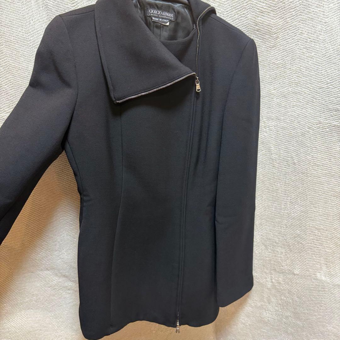 極美品ジョルジオアルマーニ 黒タグ ジップアップコート 2wayネック ブラック