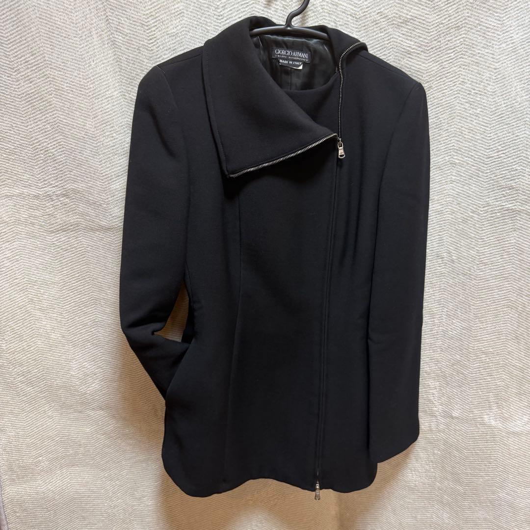 極美品ジョルジオアルマーニ 黒タグ ジップアップコート 2wayネック ブラック