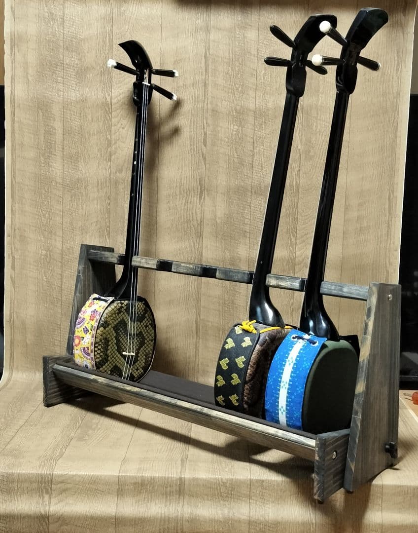 ♪手作り 沖縄三線ラック 折りたたみ収納 5丁掛け 三線スタンド ♪