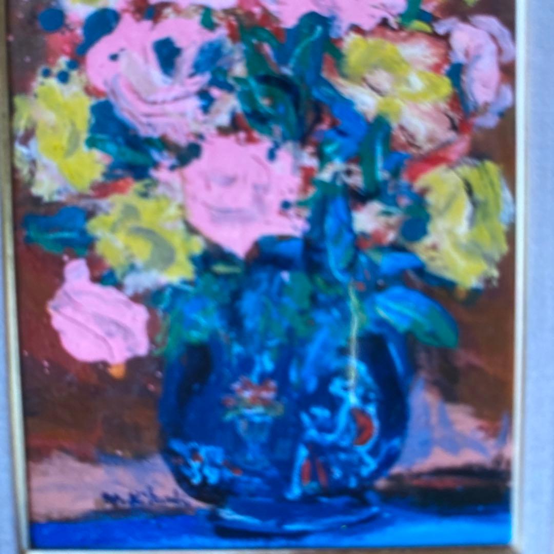 黄色とピンクのバラ」菊地正則 絵画 油彩画 油絵 額付き パリ