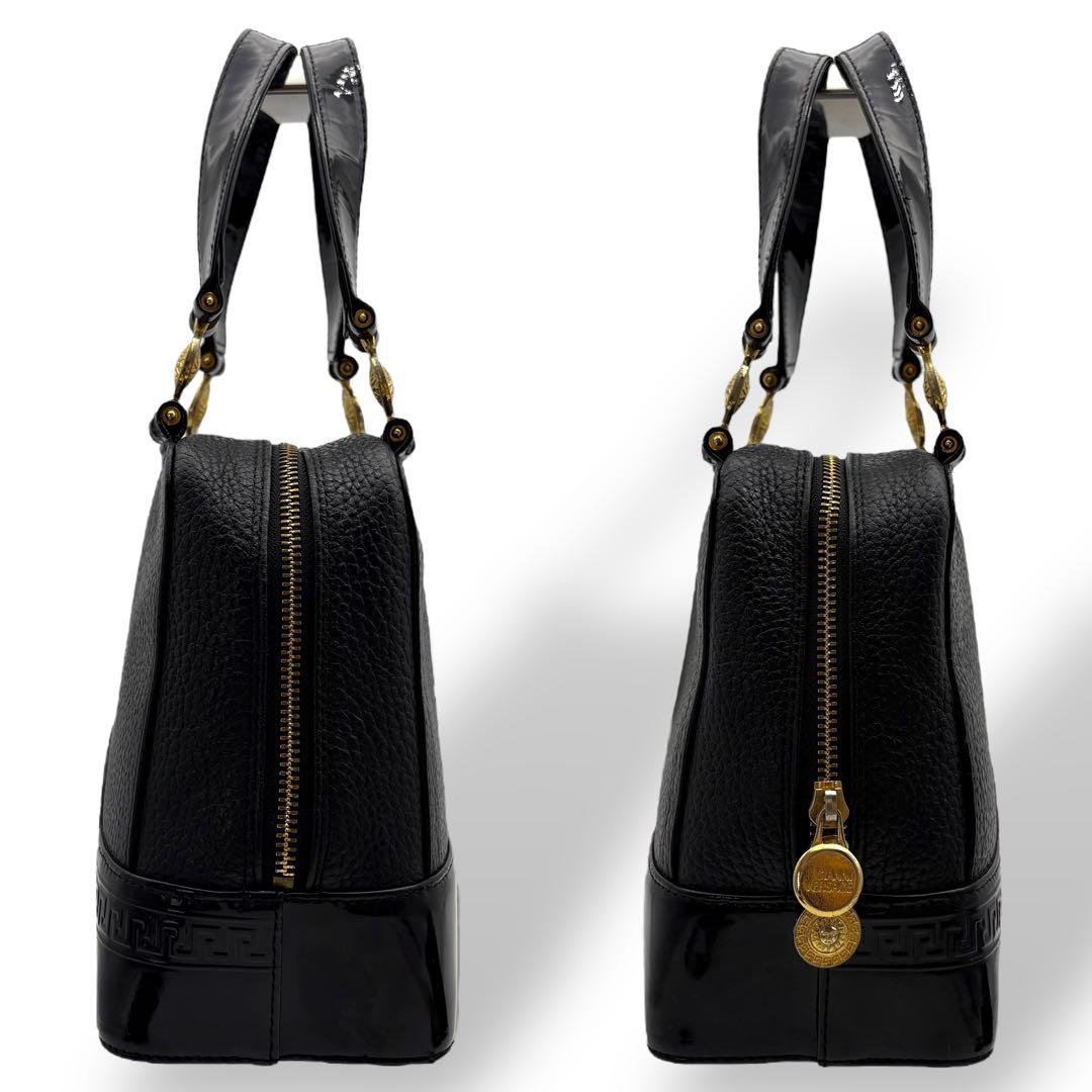 ジャンニヴェルサーチ ハンドバッグ サンバースト レザー エナメル ブラック 黒