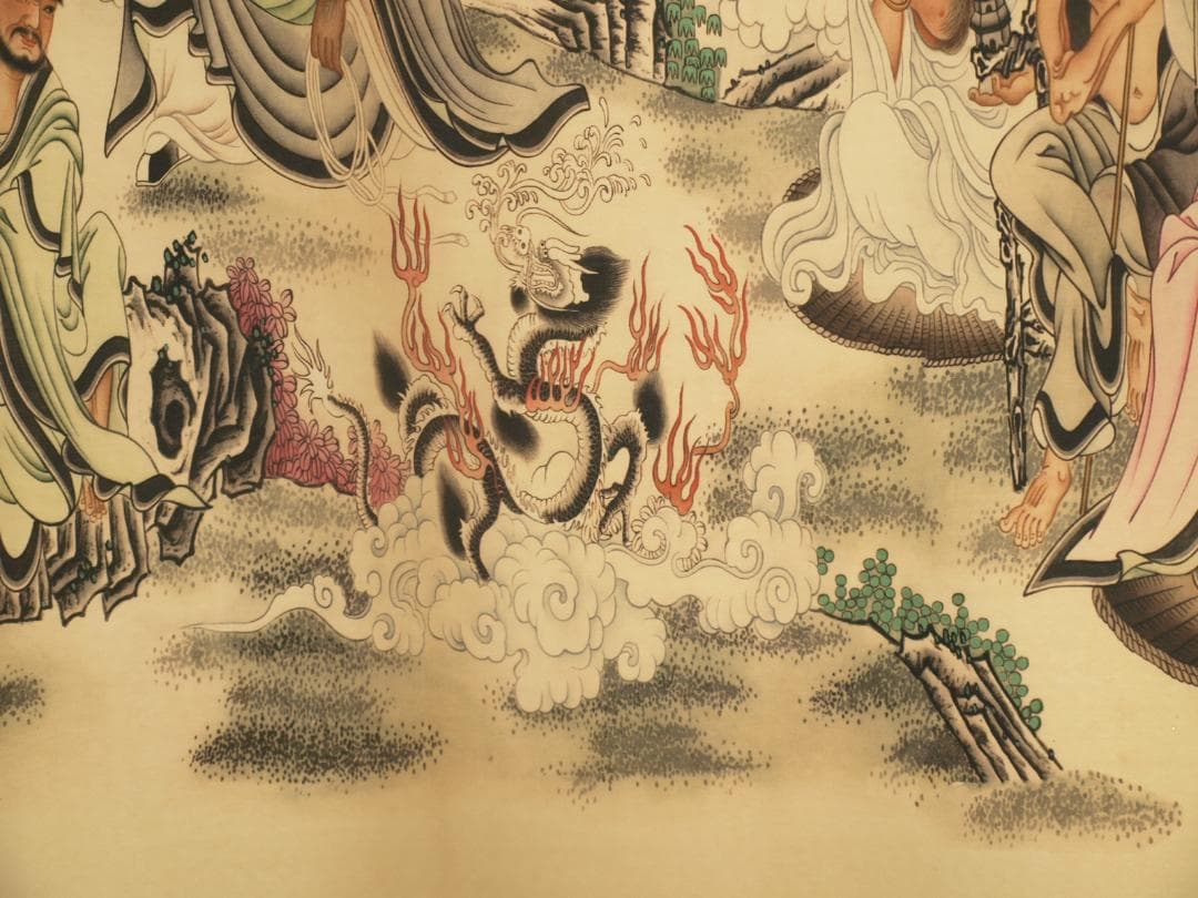 民間仕入れ品　中国明時代の十八纙漢図　肉筆　激安骨董品 BD634A13-2